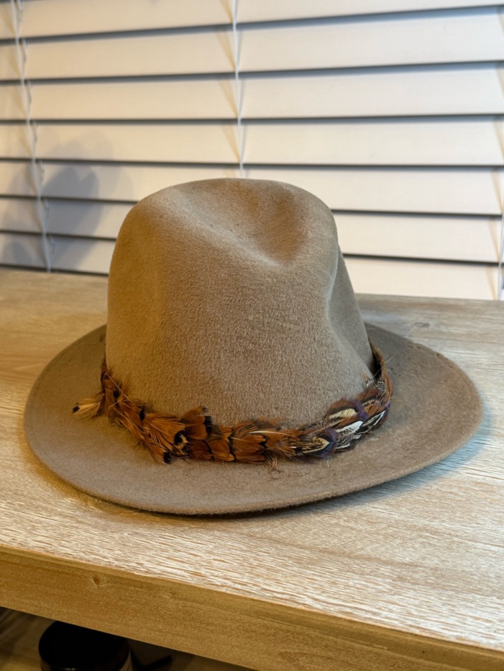 Vintage Churchhill Ltd Soft Fur Felt Fedora Western Hat , Tan Feather Band